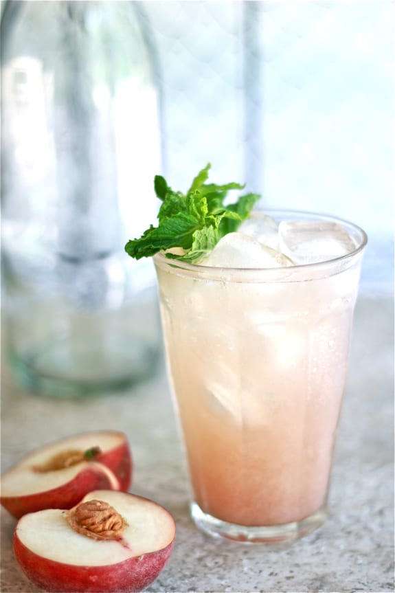 white peach cooler, glass