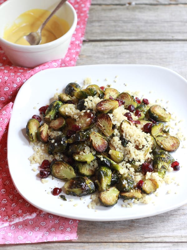 Roasted Brussels Sprouts w/ Quinoa, Cranberries + Miso | The Clever Carrot