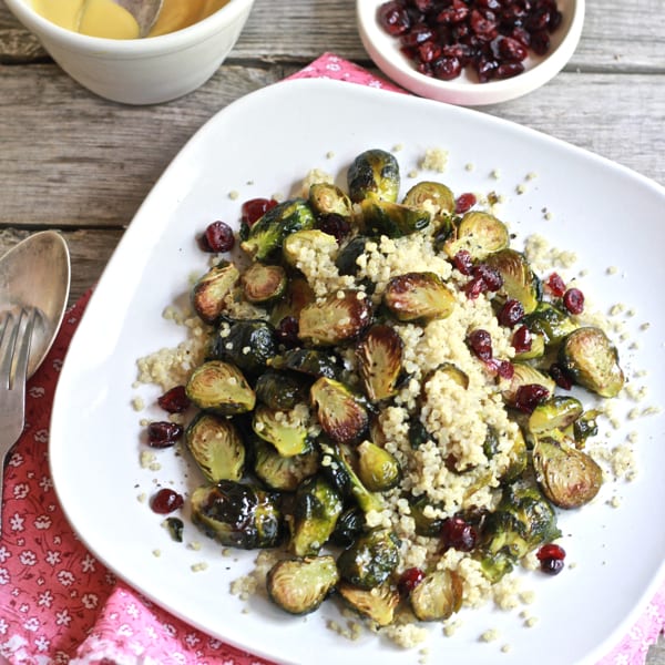 Roasted Brussels Sprouts w/ Quinoa, Cranberries + Miso | The Clever Carrot