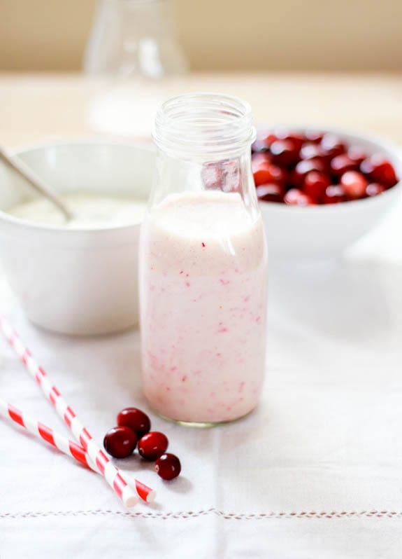 Glass of cranberry yogurt drink | theclevercarrot.com
