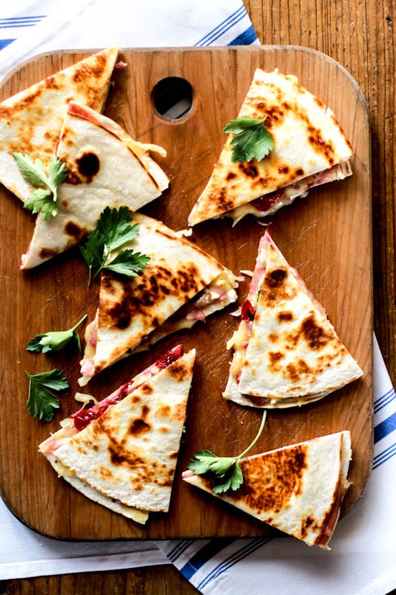 turkey cranberry quesadillas with ham + brie | The Clever Carrot