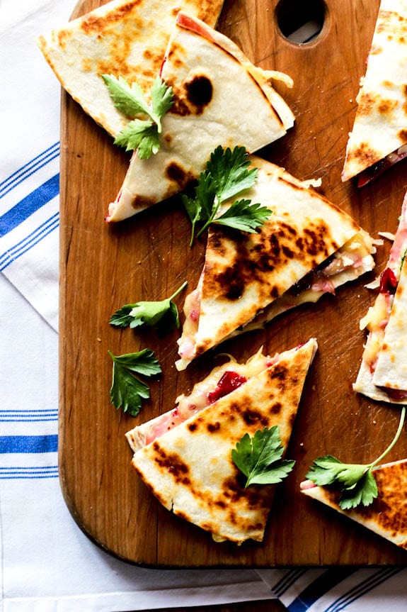 turkey cranberry quesadillas with ham + brie | The Clever Carrot