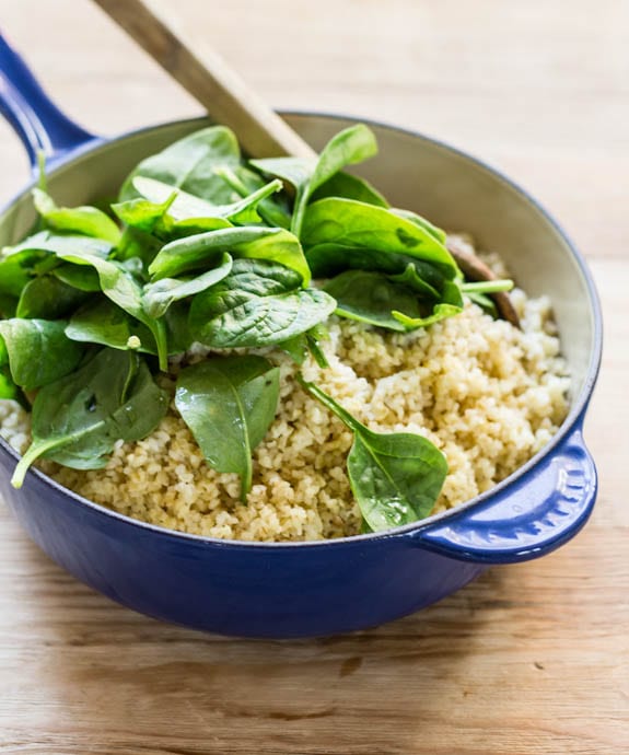 warm cracked wheat + spinach | The Clever Carrot
