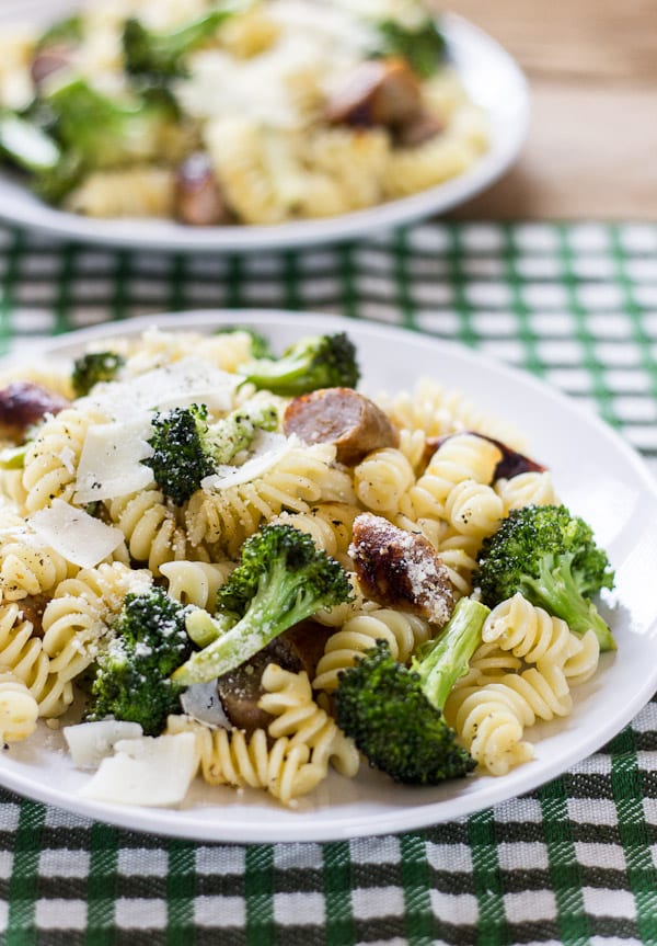 budget meals: pasta with roasted broccoli + chicken sausage | The Clever Carrot