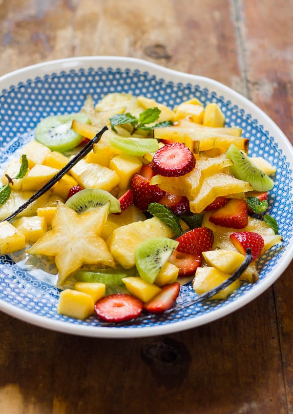 tropical spiced fruit salad with mangoes + mint | www.theclevercarrot.com
