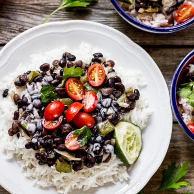 cuban-style black beans + rice with coconut cream