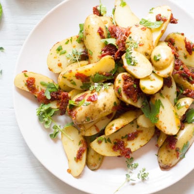 fingerling potato salad with sun-dried tomato basil vinaigrette