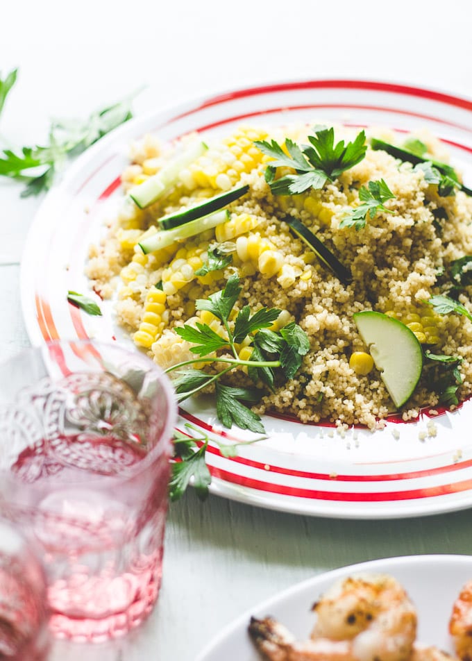 whole wheat couscous salad w/ sweet corn + cucumbers | theclevercarrot.com