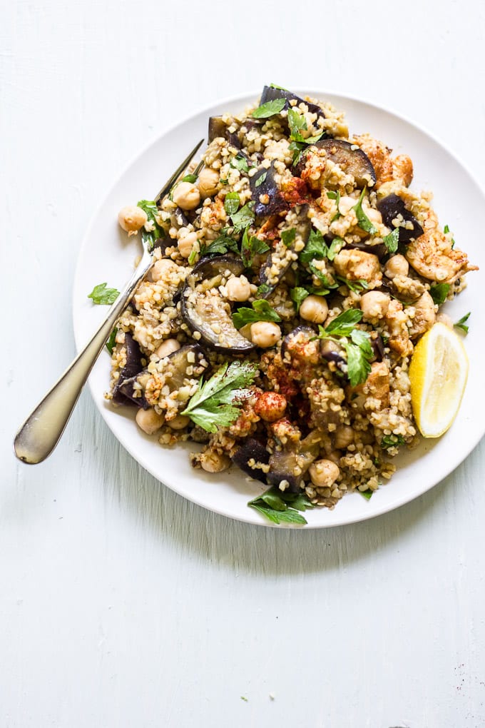 spiced eggplant, chicken + chickpea salad | theclevercarrot.com