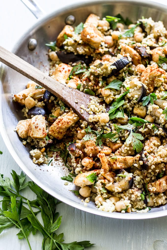 spiced eggplant, chicken + chickpea salad | theclevercarrot.com
