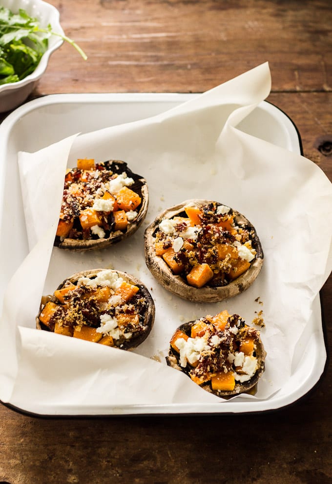 butternut stuffed squash stuffed portobellos with goat cheese + balsamic | theclevercarrot.com