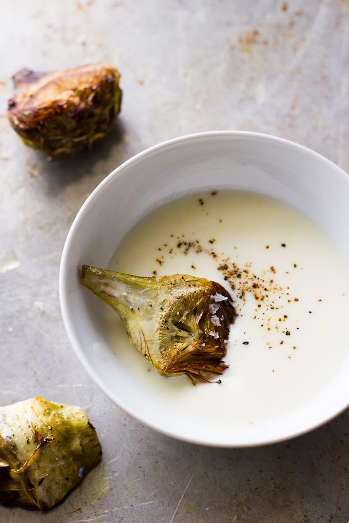 roasted baby artichokes with black pepper-lemon vinaigrette for dunking | theclevercarrot.com