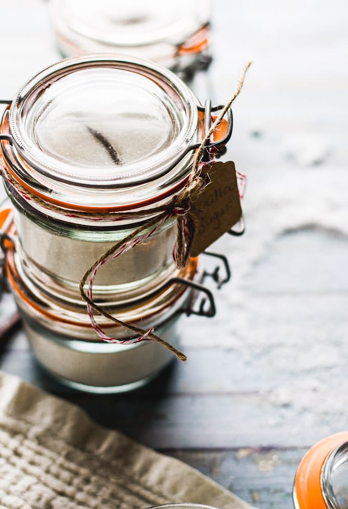 Two stacked jars of vanilla sugar | theclevercarrot.com