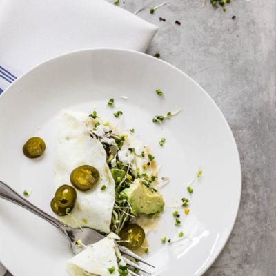 egg white omelet with sprouts + pickled jalapeños