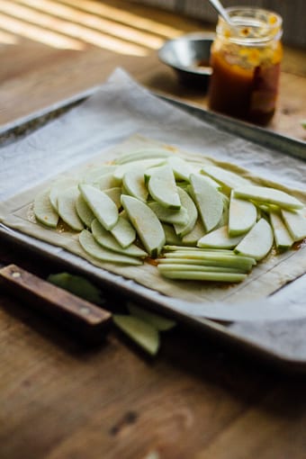 Sliced Granny Smith Apples on Puff Pastry