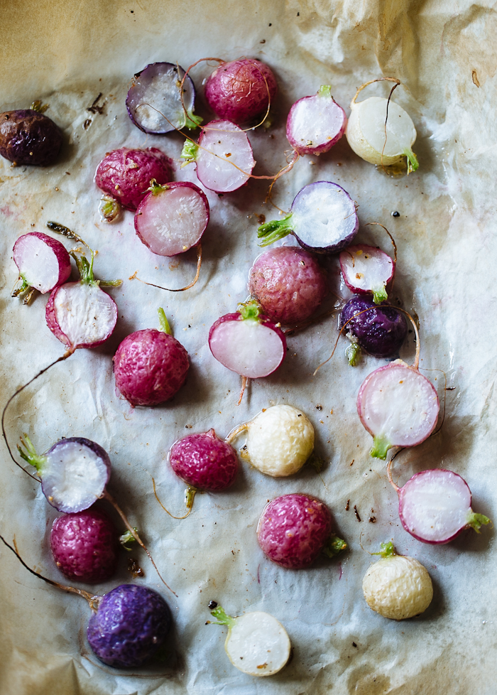 Colorful Roasted Radishes on a Tray