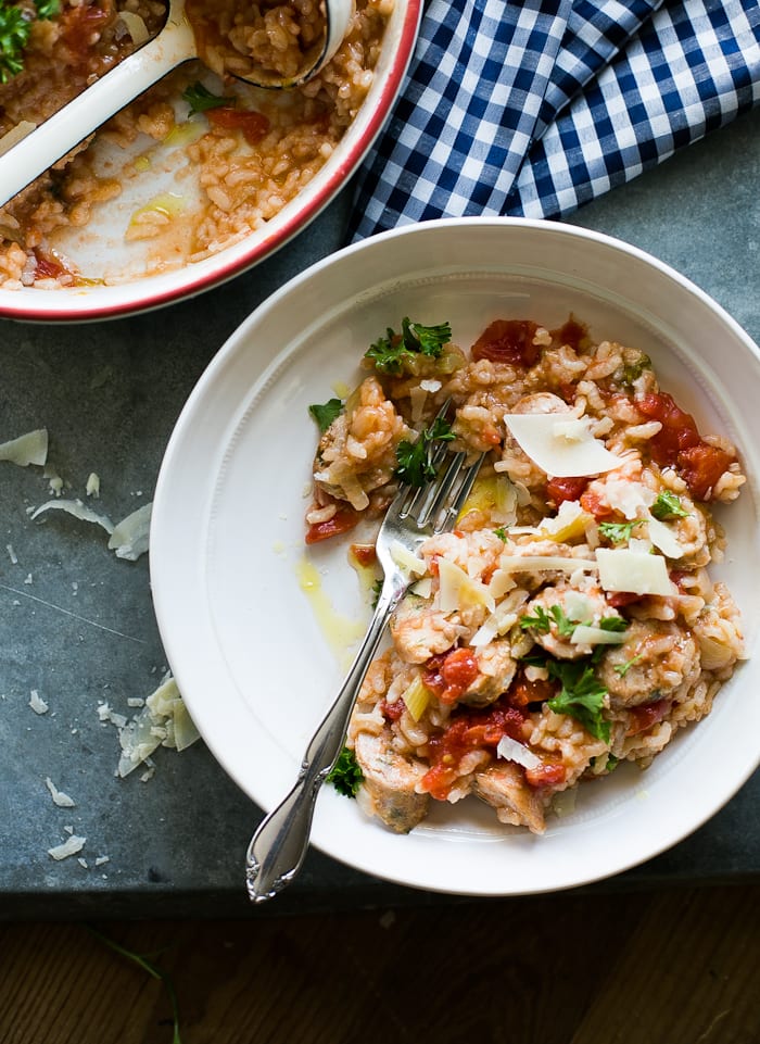 creamy baked sausage risotto | theclevercarrot.com