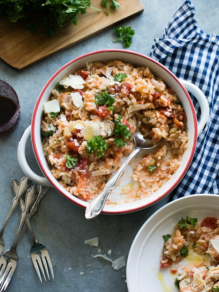 creamy baked sausage risotto | theclevercarrot.com