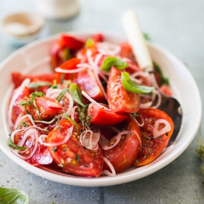 summer tomato salad with tangled herbs