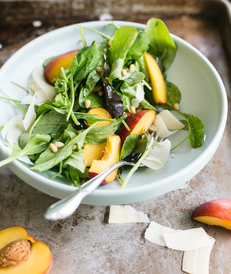 Simple Arugula Salad with Nectarines + Pine Nuts