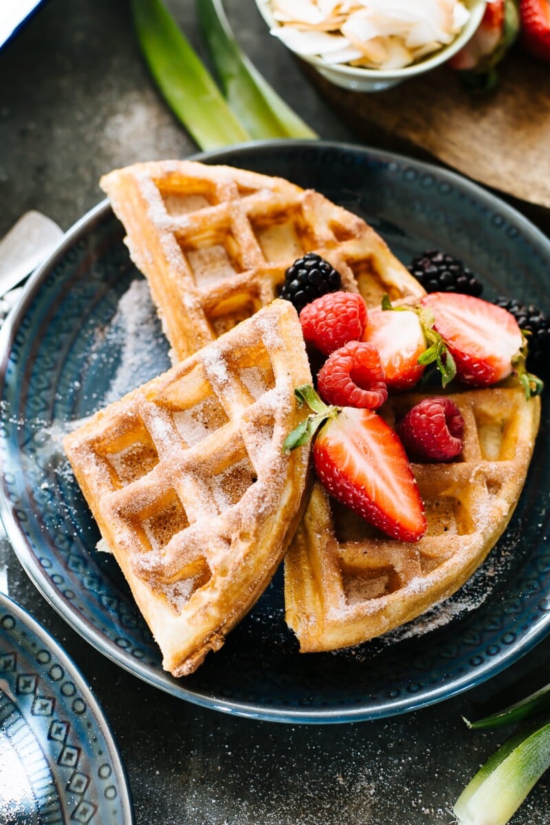 Cinnamon Sugar Sourdough Waffles | theclevercarrot.com