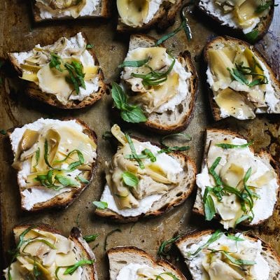 Sourdough Crostini with Ricotta and Artichokes