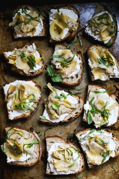 Sourdough Crostini with Ricotta and Artichokes