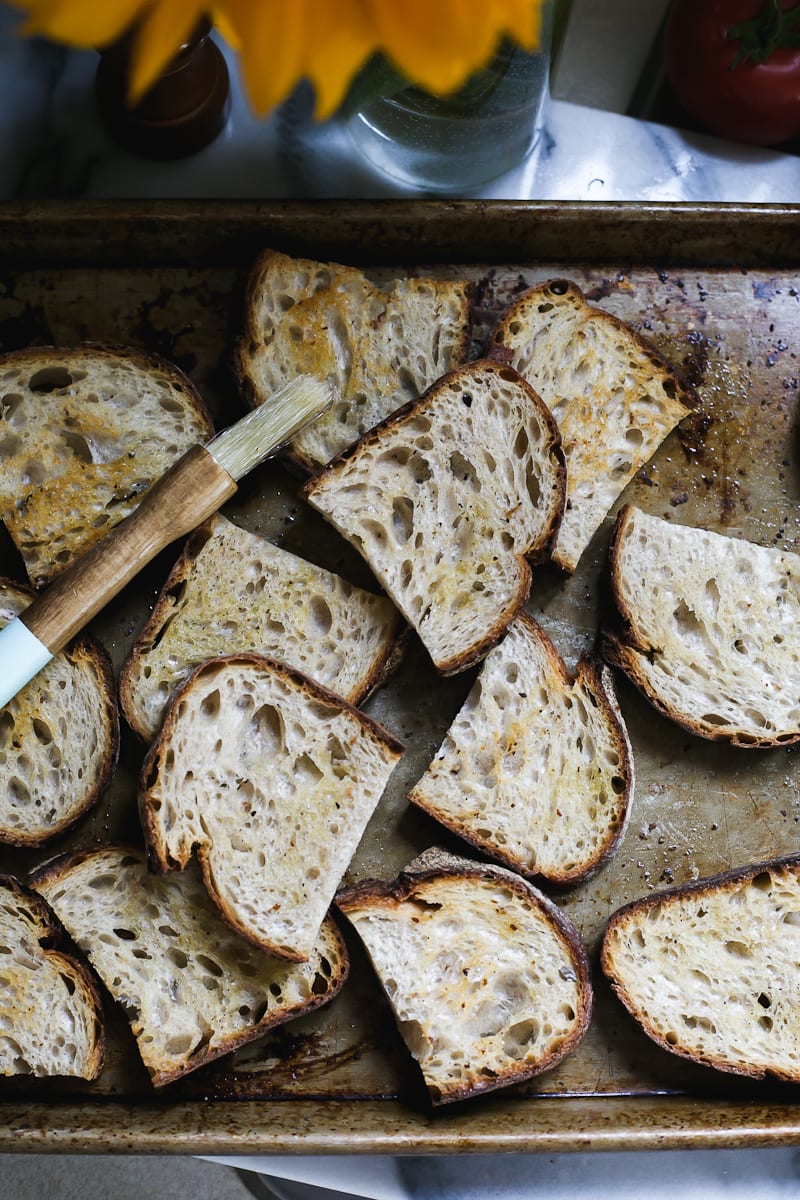 Cut Slices of Sourdough Crostini | theclevercarrot.com