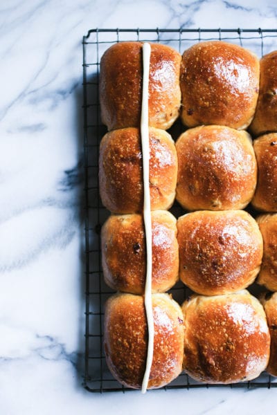 Sourdough hot cross buns with piped Icing