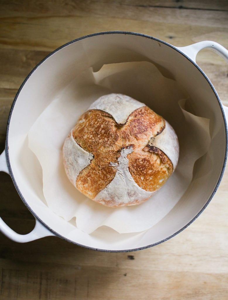 Artisan Sourdough Bread with All Purpose Flour in Dutch Oven 