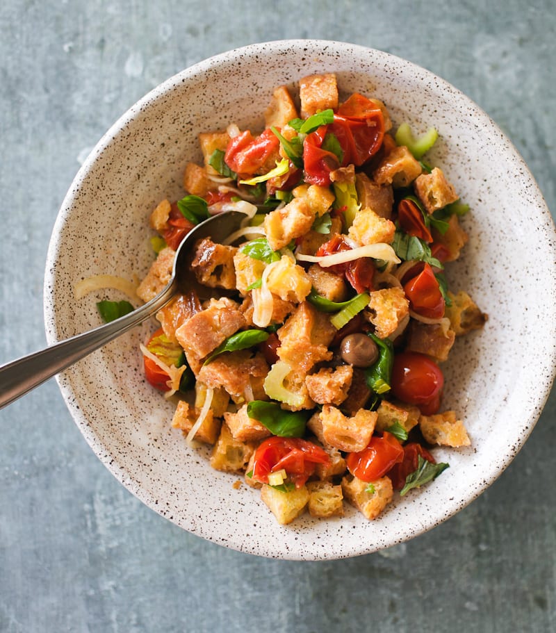 Bowl of sourdough panzanella | theclevercarrot.com