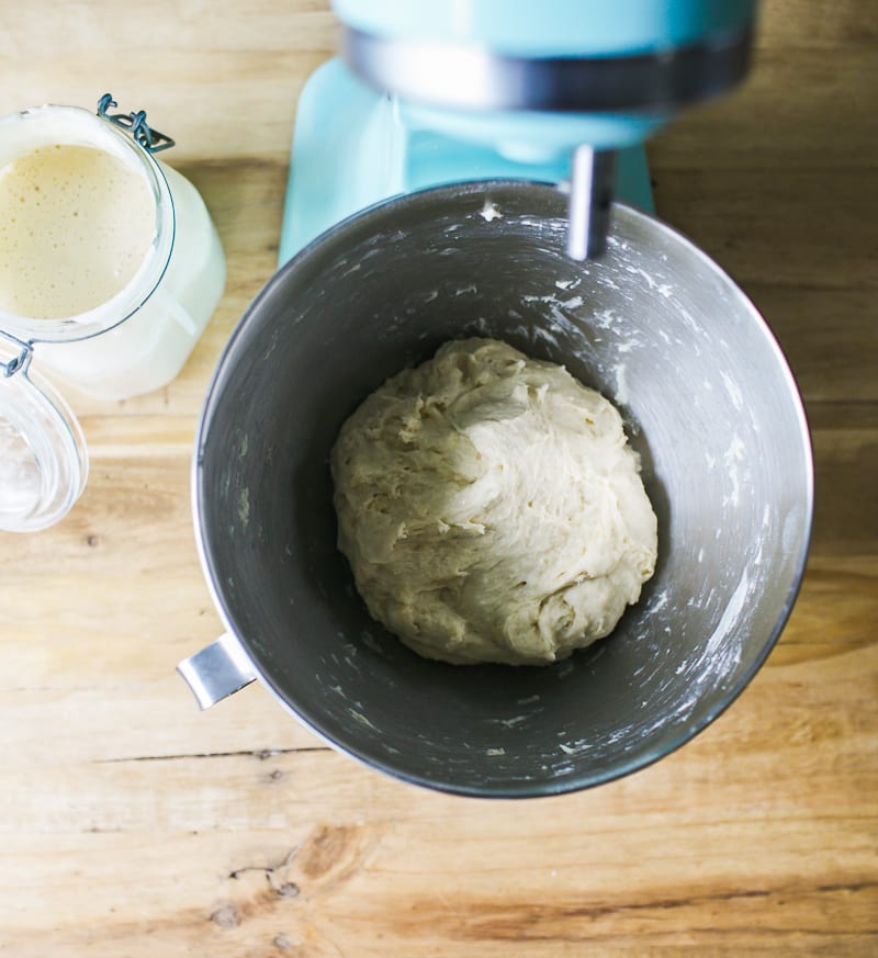 Bread dough in a mixing bowl | theclevercarrot.com