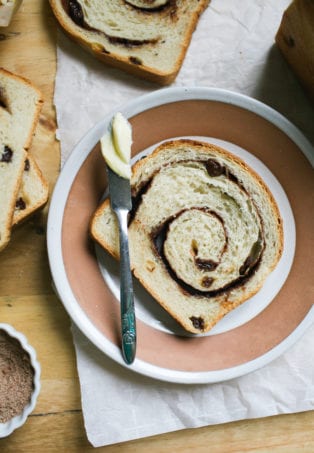 Slice of Sourdough Cinnamon Raisin Bread with Butter