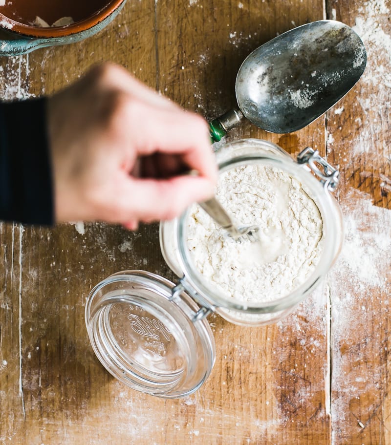 Sourdough discard in a jar with flour