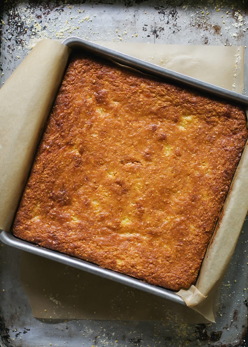 Baked Sourdough Cornbread in an 8x8-inch square pan