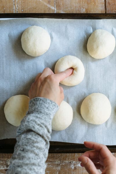 Poking a hole in sourdough bagel dough