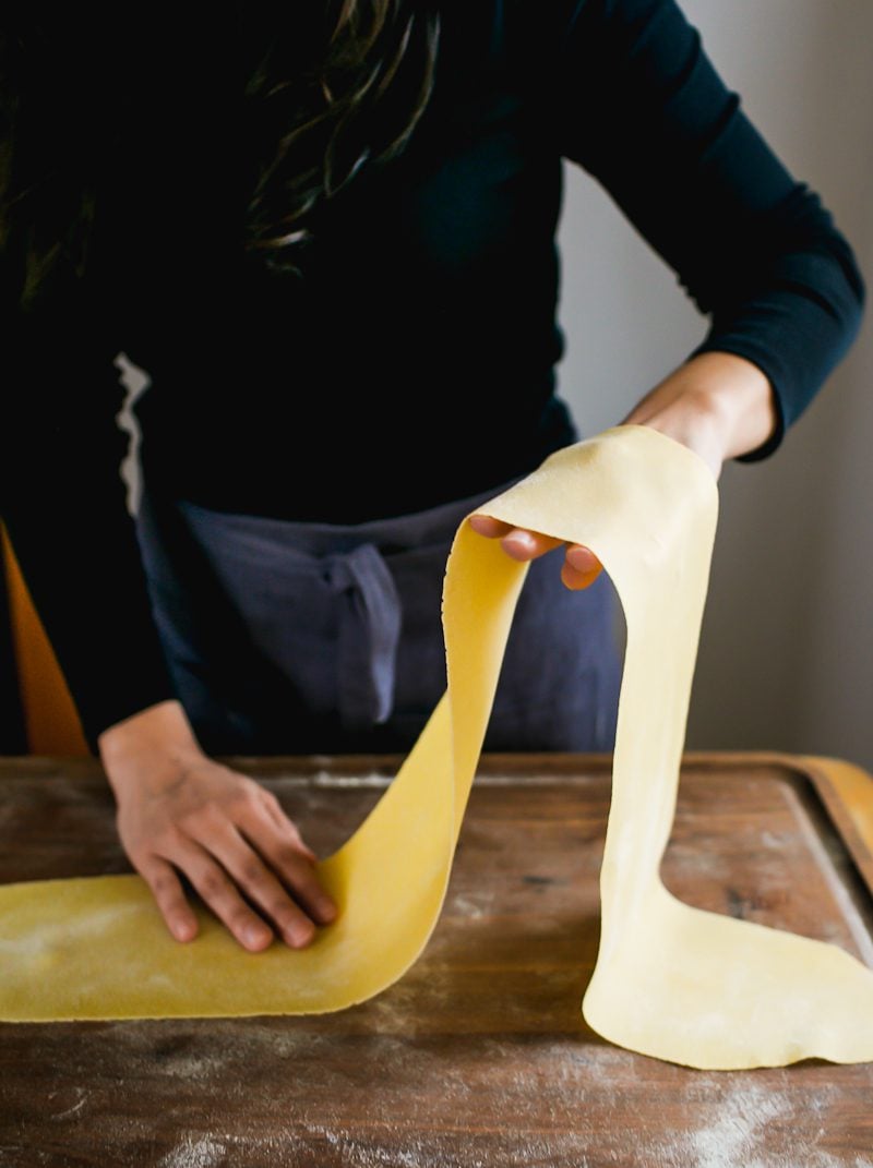 A long silky sheet of homemade pasta dough.