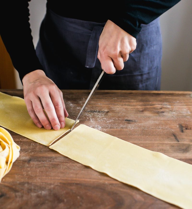 Cutting homemade lasagna noodles