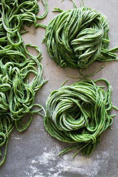 Fresh homemade spinach pasta
