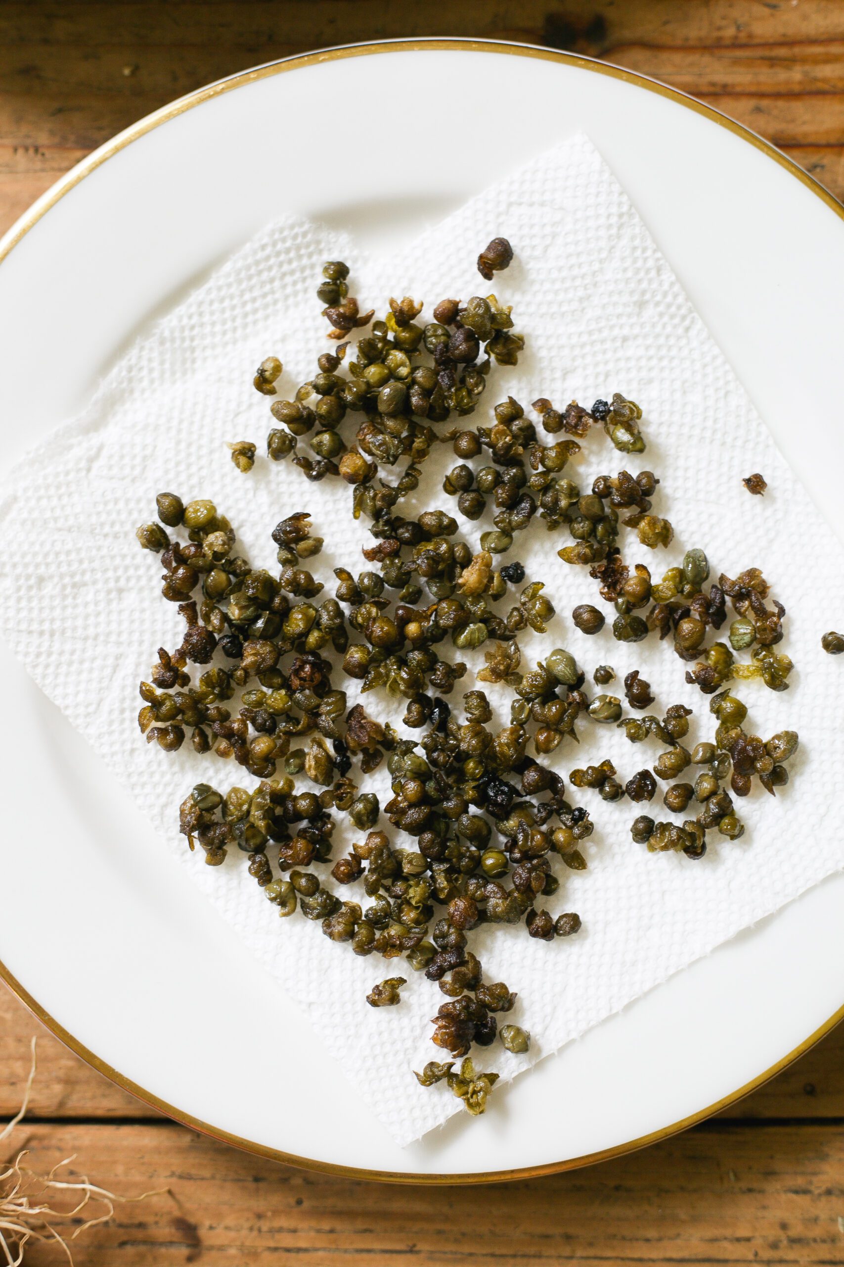 Crispy fried capers on a plate