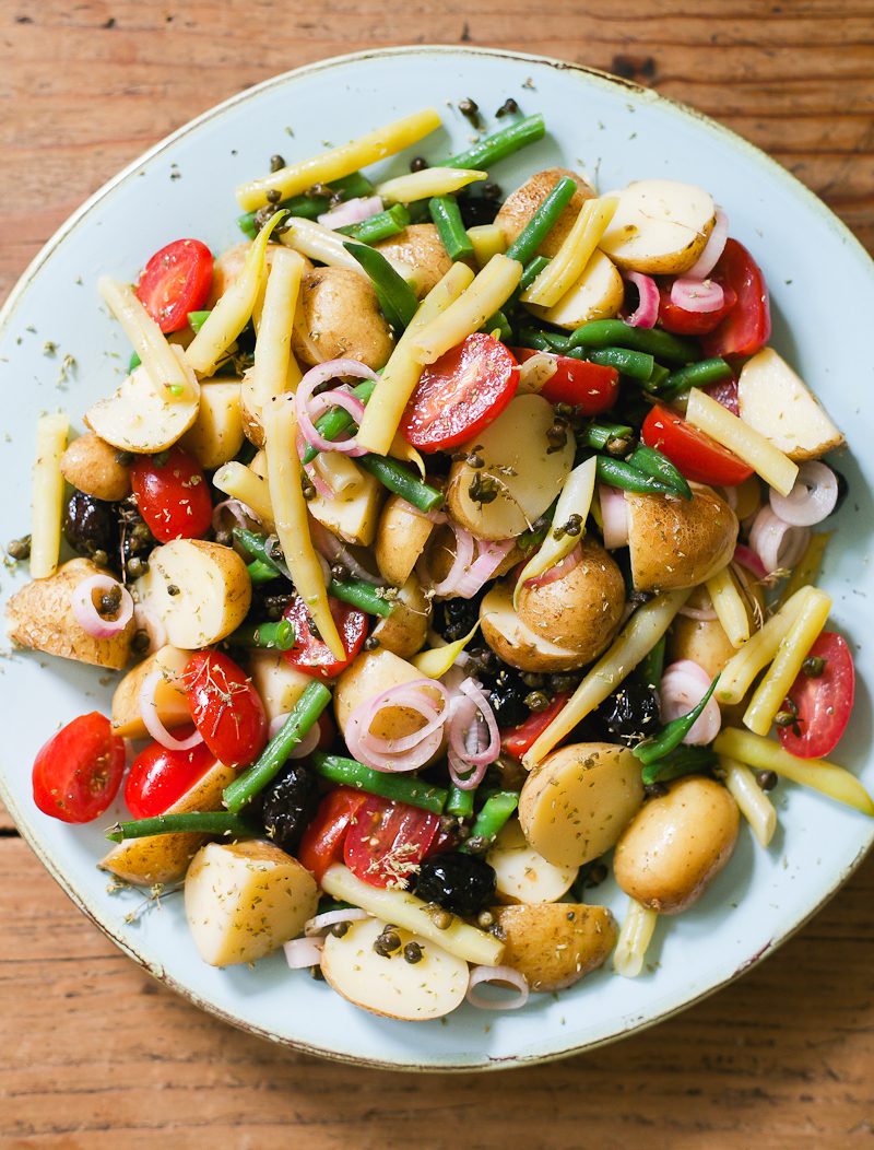 Sicilian Potato Salad with Green Beans,Tomatoes, Onions, Black Olives and Dried Oregano.