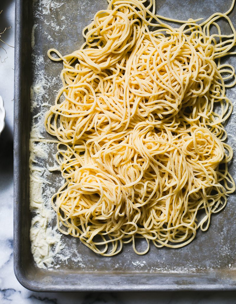 Fresh Homemade Spaghetti Pasta on a Tray