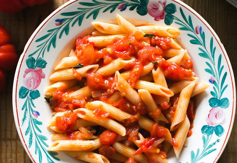 Pasta with pomodoro sauce in a bowl