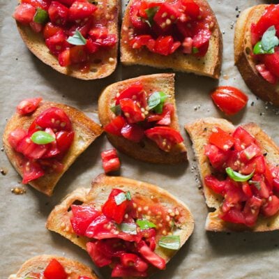 Sourdough bruschetta with tomatoes and basil