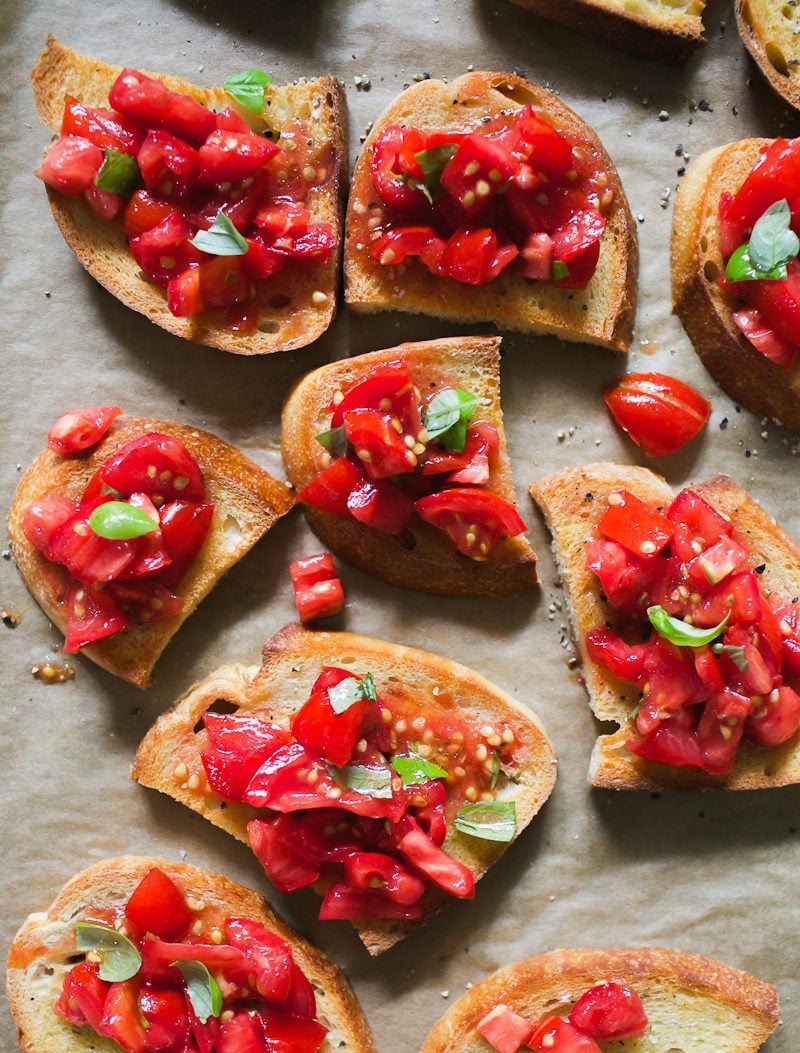 Sourdough bruschetta with tomatoes and basil