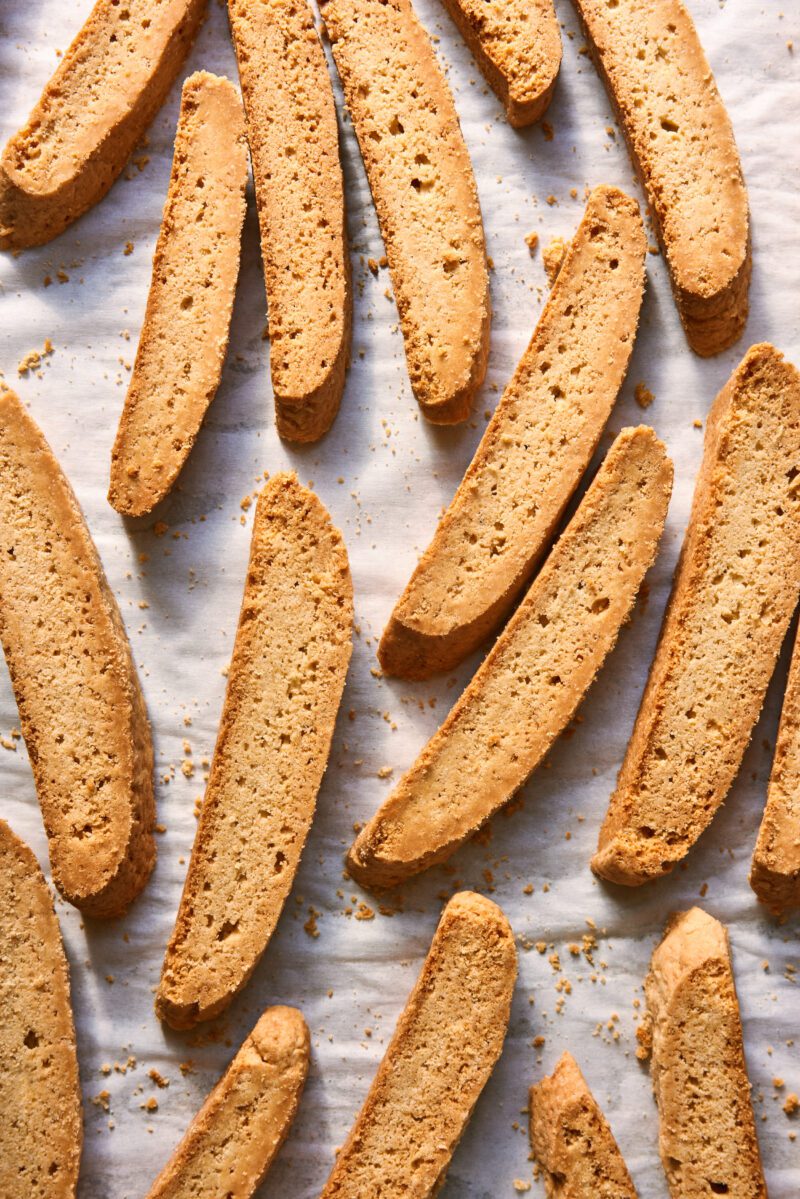 Anise biscotti on a parchment-lined baking sheet