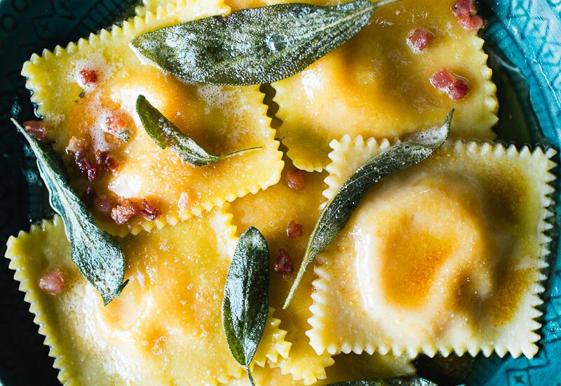Homemade Butternut Squash Ravioli with Butter and Sage Sauce