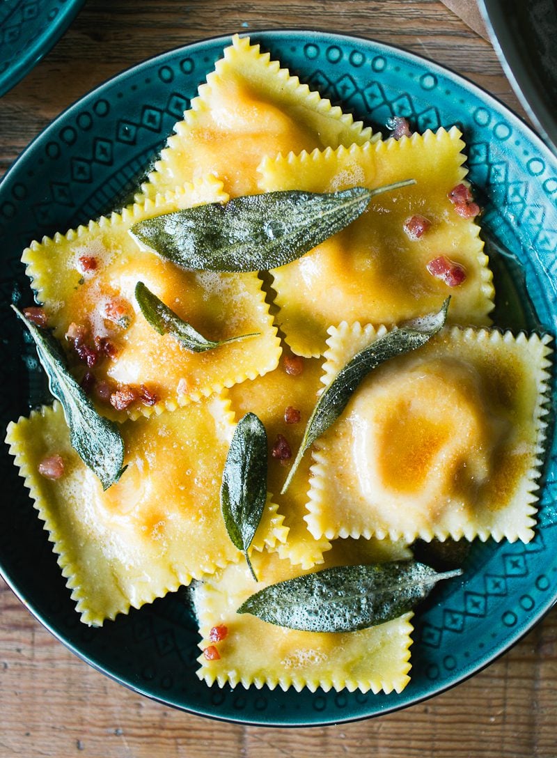 Homemade Butternut Squash Ravioli with Butter and Sage Sauce