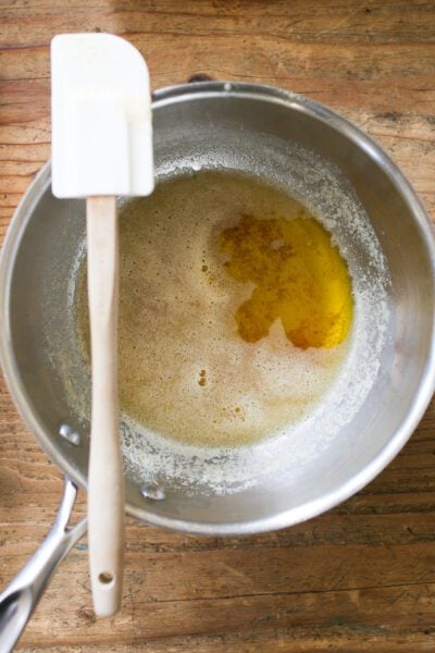 Golden brown butter in a pot