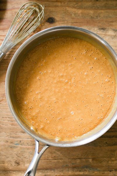 Sourdough gingerbread batter mixed in a pot